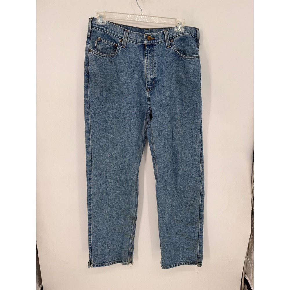 Carhartt Jeans Mens 38x34 Blue B160 LVB Relaxed Fit Denim Work Pants Flawed